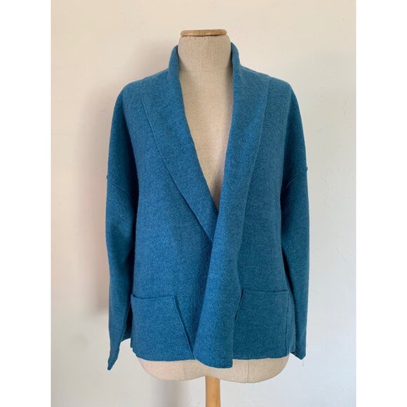 Eileen Fisher Small Blue100% Merino Wool Cardigan Sweater - Picture 1 of 9